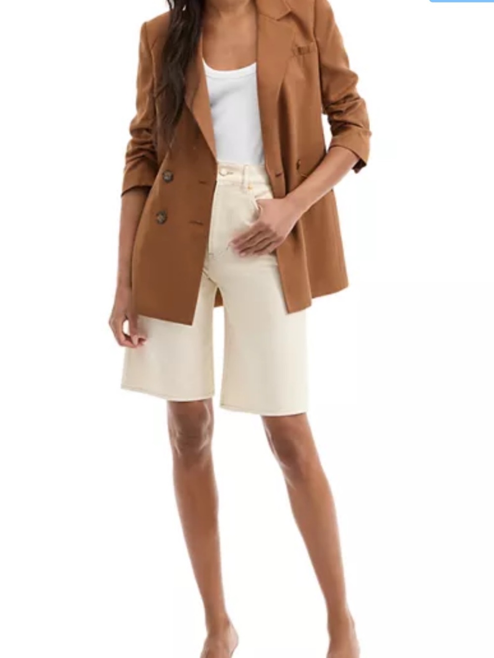 Veronica Beard Cream High-Rise Wide-Leg Bermuda Shorts - Picture 4 of 12